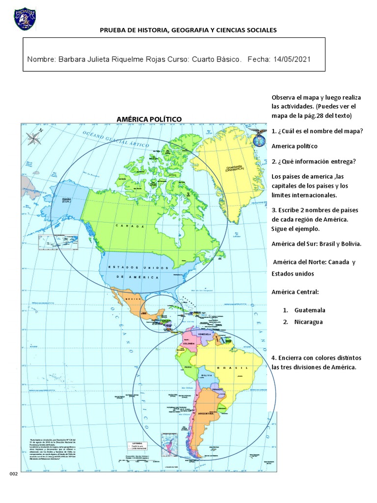 Mapa Político de América y Actividades | PDF | Américas | Centroamérica, image size:768x1024