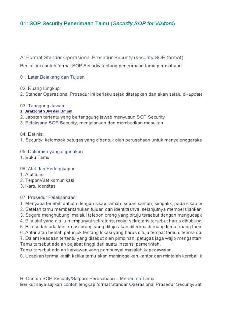 Contoh SOP Security Perusahaan | PDF