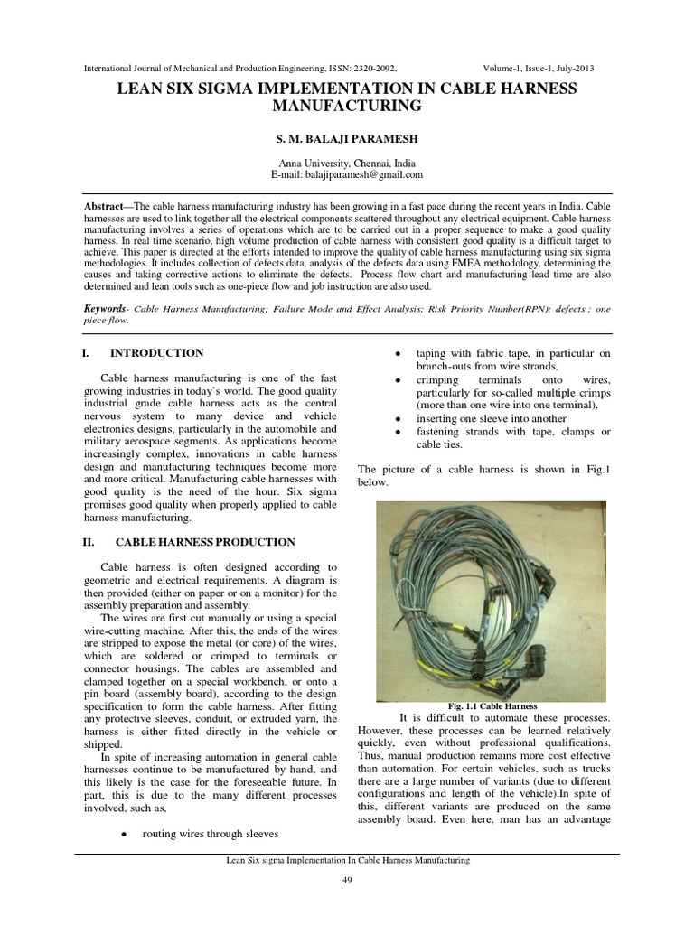 Lean Six Sigma Implementation in Cable Harness PDF Electrical