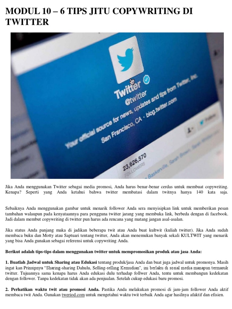 6 Tips Copy Writing Di Twitter | PDF | Karier & Perkembangan