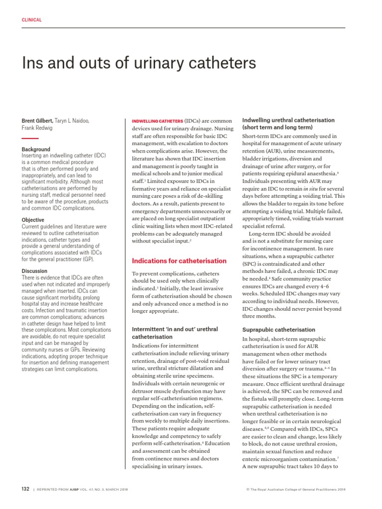 Ins and Outs of Urinary Catheters Indwelling Urethral Catheterisation
