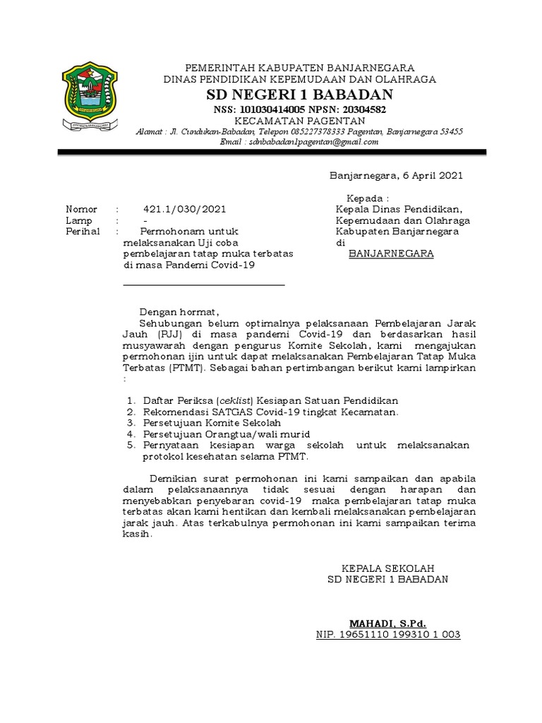 Permohonan Izin Ptm Dan Lampiran Pdf