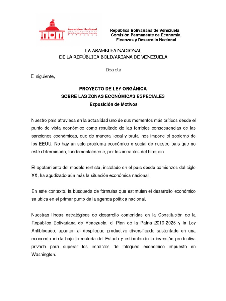 Ley Orgánica de Zonas Económicas Especiales | PDF | Venezuela | aduana