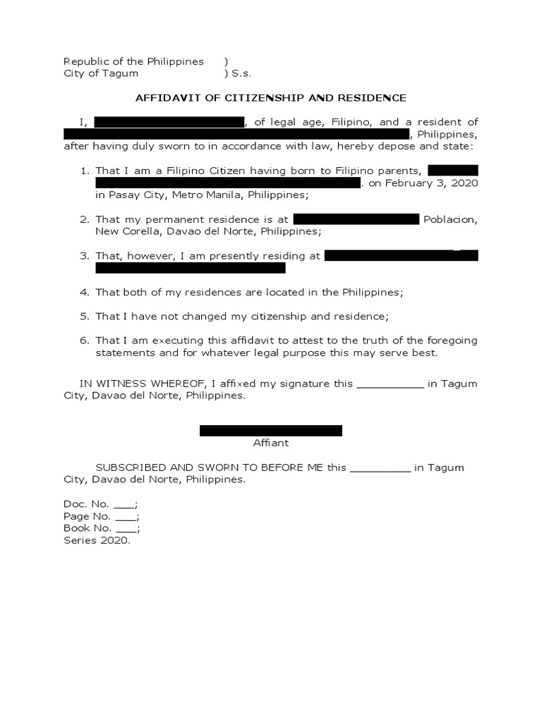 Affidavit of Citizenship and Residence | PDF