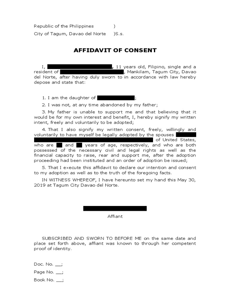 Affidavit of Consent To Adopt | PDF