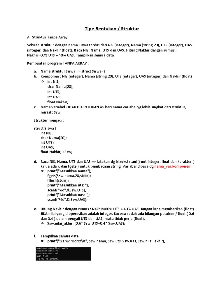 Struktur Data Siswa dan Buah dalam C | PDF | Metode & Bahan Ajar | Komputer