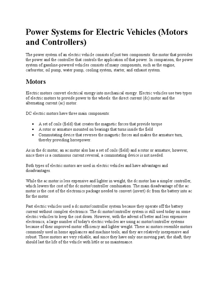 Electric Vehicle Power Systems Explained | PDF | Electric Motor | Brake