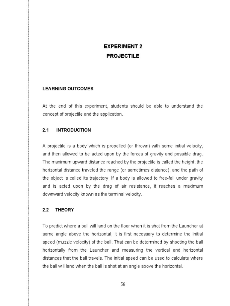 Experiment 2 Projectile: Learning Outcomes | PDF | Projectiles ...