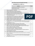 (Precision Measurement and Quality Planning) Assignments No. 1 (Unit - 1)
