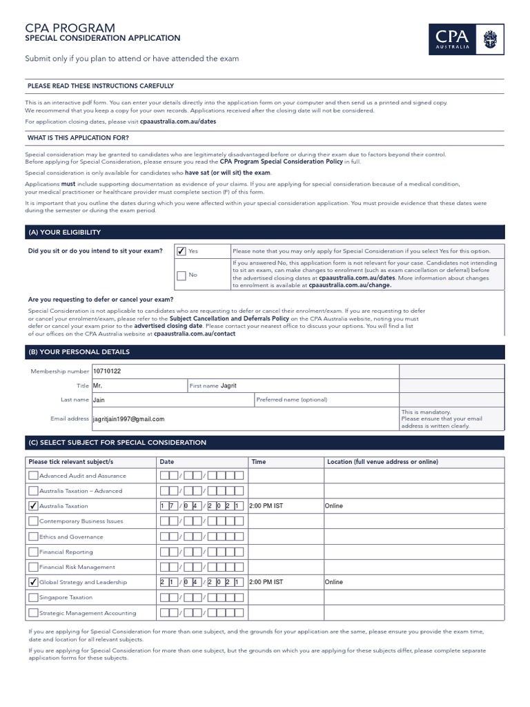 CPA Special Consideration Application Guide | PDF | Test (Assessment ...