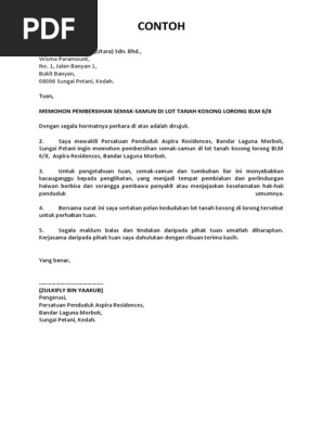 Contoh Surat Aduan Semak Samun Pdf
