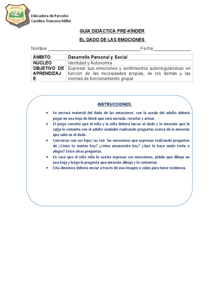 Dado de las Emociones para Niños | PDF | Las emociones | La naturaleza ...