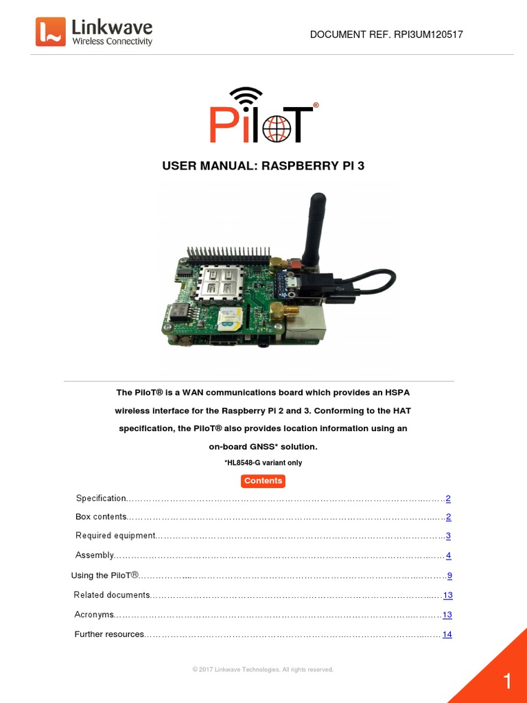 User Manual: Raspberry Pi 3: Document Ref. Rpi3Um120517 | PDF | High ...