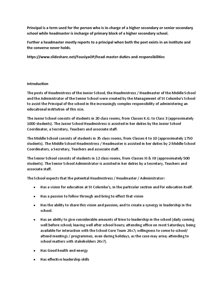 Headmaster PDF Head Teacher Teachers