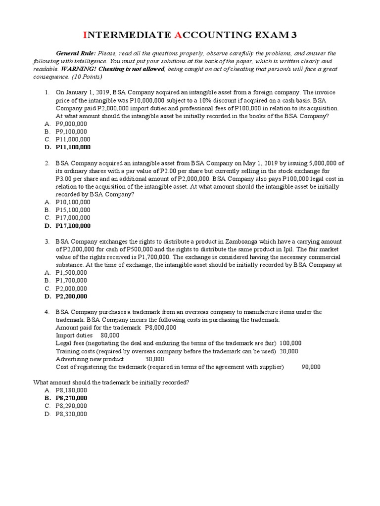 Intermediate Accounting Exam 3 Questions | PDF | Franchising | Money