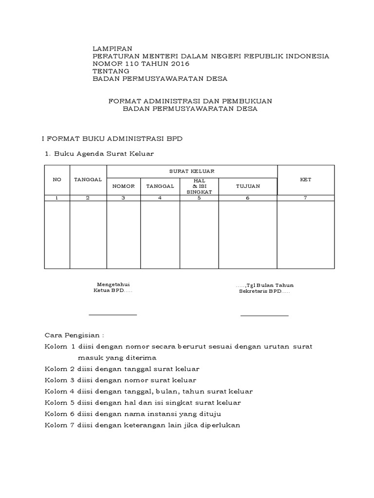 Form Buku Bpd Permendagri 1102016 Pdf