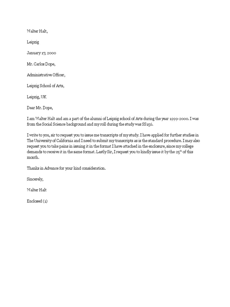 Transcript Request Letter 13 | PDF