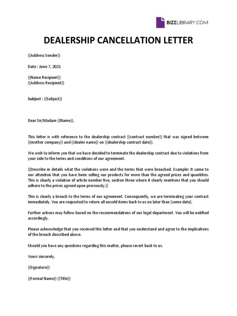 Dealership Cancellation Letter | PDF