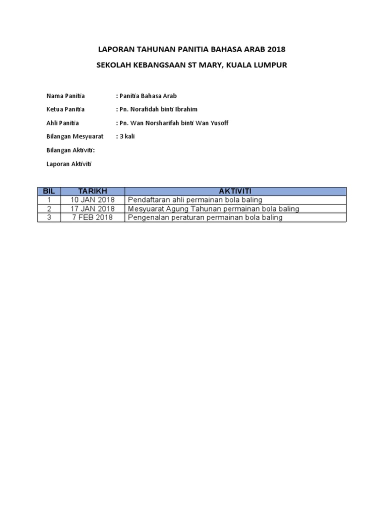 Laporan Tahunan Panitia Bahasa Arab 2018 Pdf