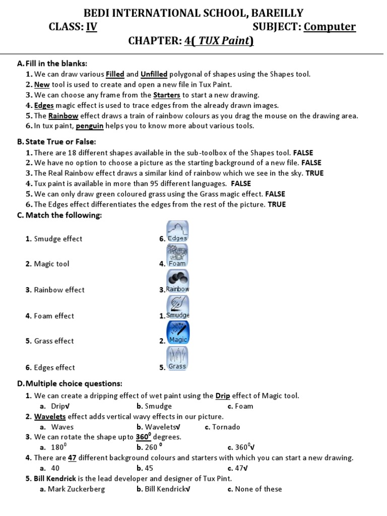 CLASS-IV COMPUTER Ch-4 TERM-I SOLUTION-19-20 | PDF | Computing And ...