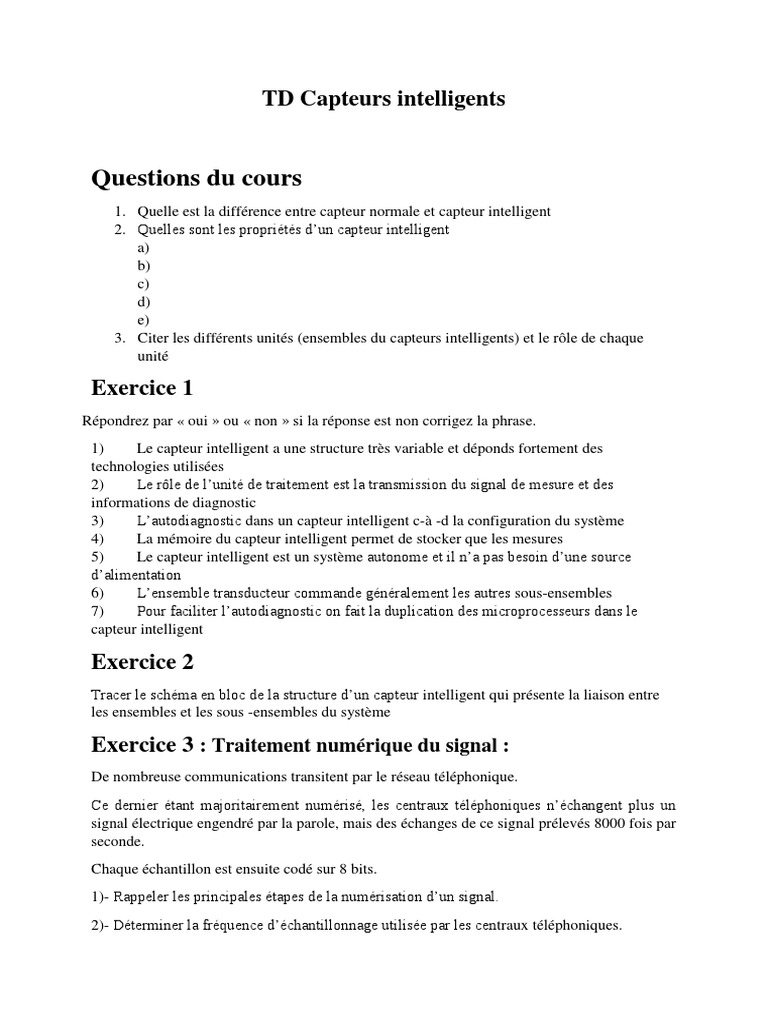 TD sur les Capteurs Intelligents | PDF | Capteur | Bruit