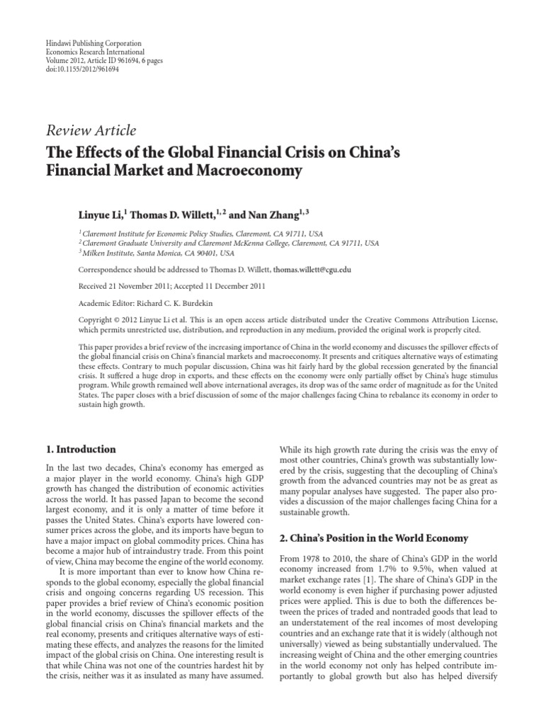 The Effects of The Global Financial Crisis On China's Economy | PDF ...