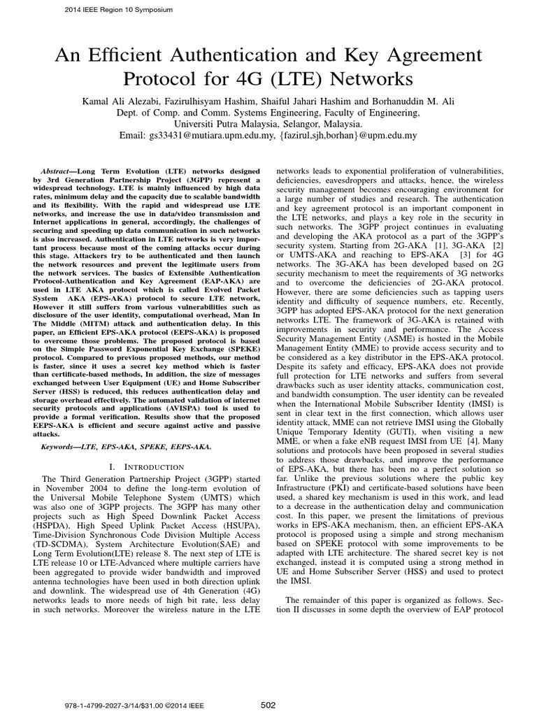 An Efficient Authentication and Key Agreement Protocol For 4G (LTE ...