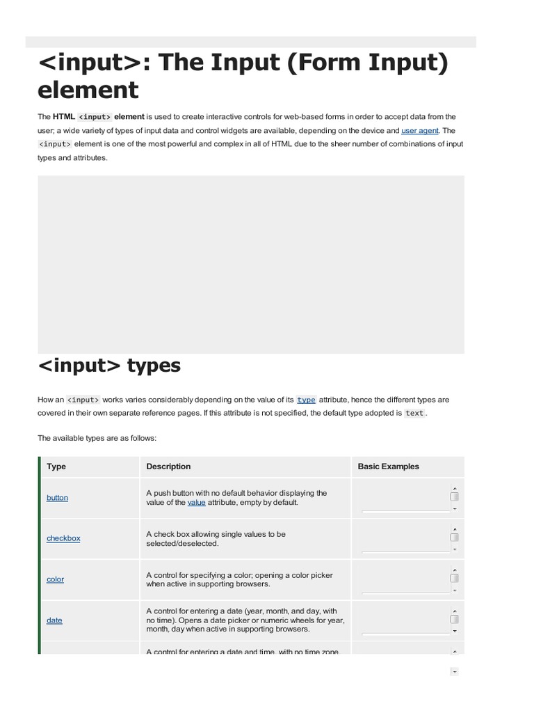 The Input (Form Input) Element | Download Free PDF | Html | Html Element