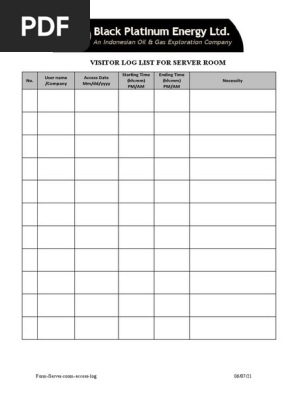 Form Server Room Access Log Pdf
