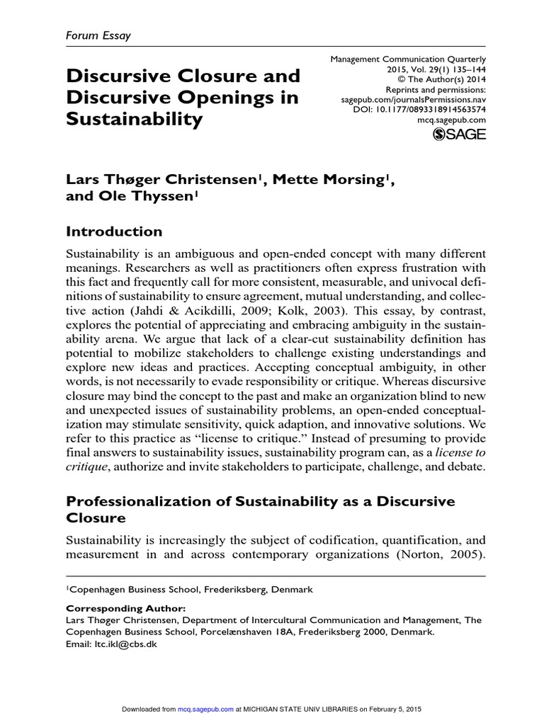 Discursive Closure and Discursive Openings in Sustainability | PDF ...