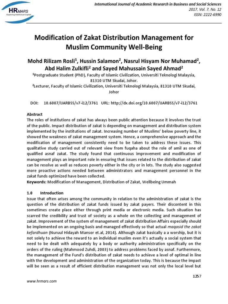 Modification Of Zakat Distribution Management For Muslim Community Well Being Pdf Ummah Muhammad