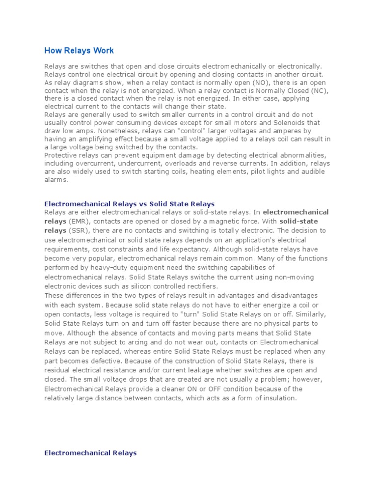 How Relays Work Electromechanical Relays Vs Solid State Relays PDF