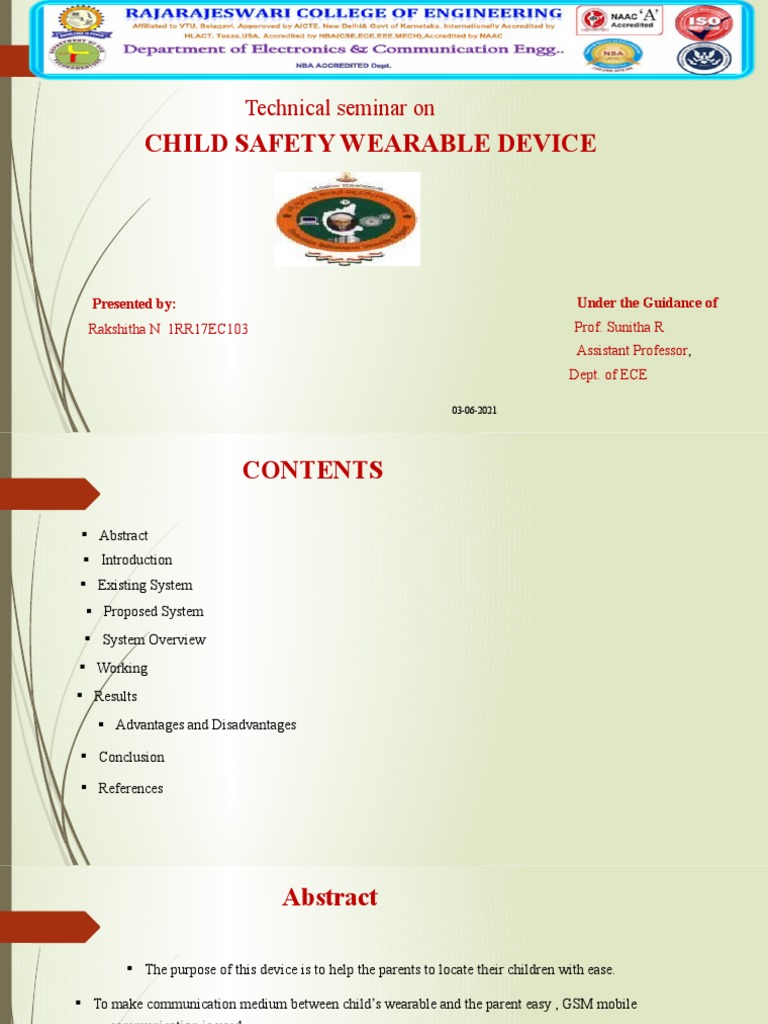 Child Safety Wearable Device Technical Seminar On PDF Gsm Wi Fi