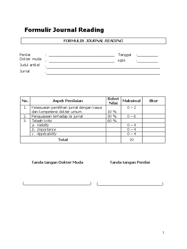 Form Penilaian Journal Reading | PDF