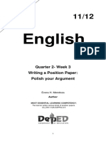 English: Quarter 2-Week 3 Writing A Position Paper: Polish Your Argument