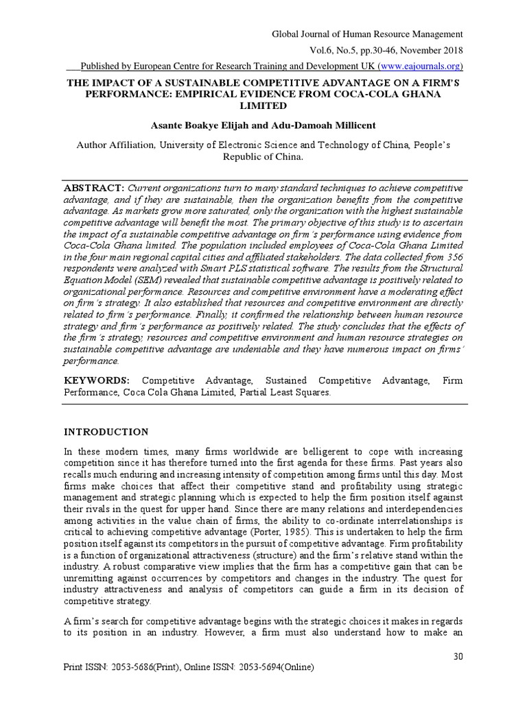 Impact of Sustainable Advantage on Performance | PDF | Competitive ...