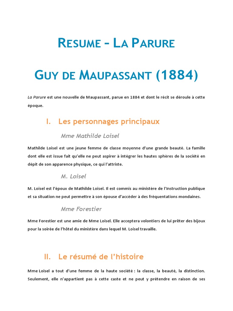 La Parure Fiche De Lecture Pdf