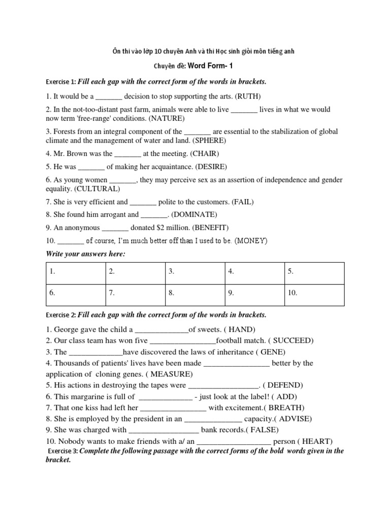 Fill Each Gap With The Correct Form of The Words in Brackets | PDF