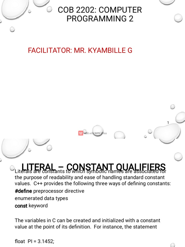 Cob 2202: Computer Programming 2: Facilitator: Mr. Kyambille G | PDF ...