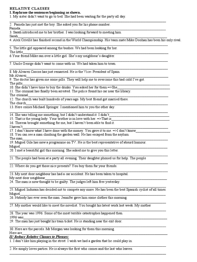Rephrasing Relative Clauses Exercises | PDF | Home & Garden