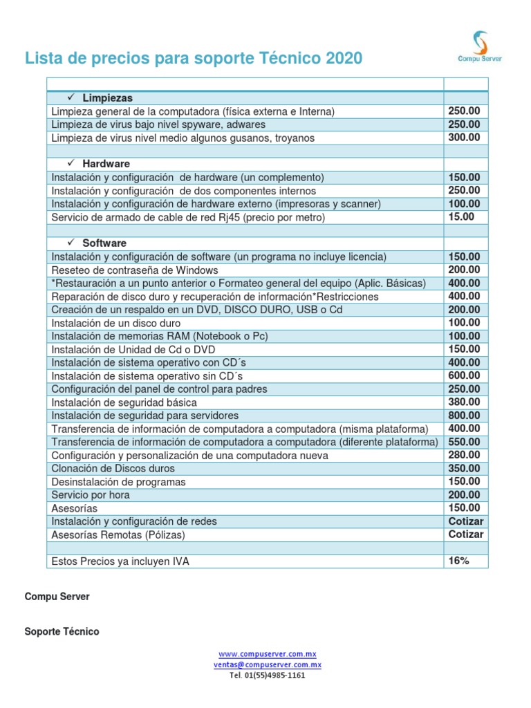 Lista de Precios Soporte Técnico 2025 | PDF | Hardware de la ...