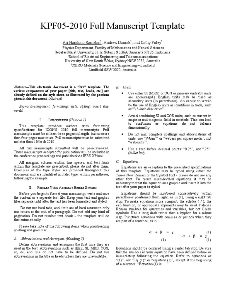 1KPF05 2010 Full Manuscript Template | PDF | Note (Typography) | Bracket