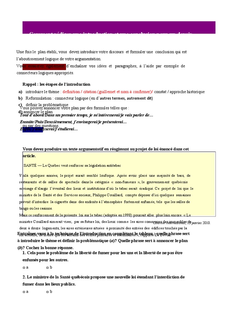 Fiche Technique Rediger Une Intro Une Conclusion Pdf Transport Public Transport