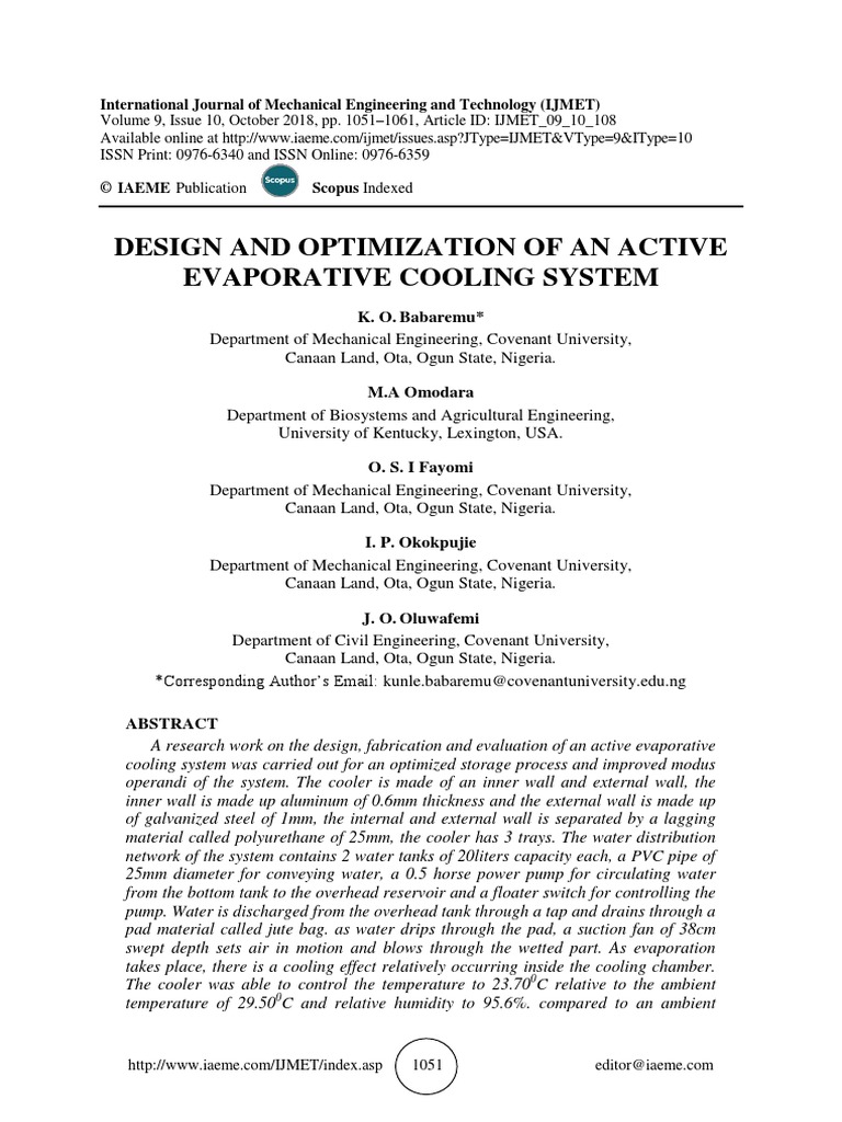 Design and Optimization of An Active Evaporative Cooling System PDF