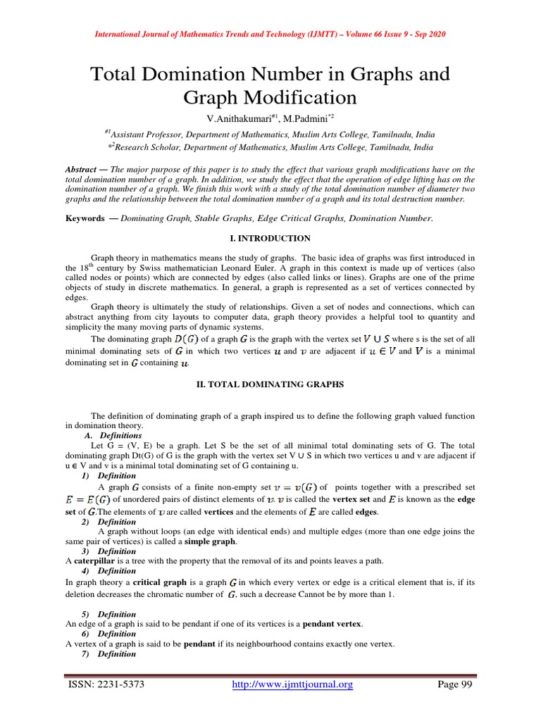 Total Domination Number in Graphs and Graph Modification | PDF | Vertex ...