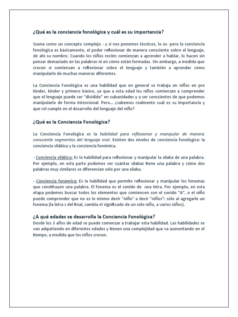 Etapas de La Conciencia Fonologica y Su Importancia | PDF | Sílaba ...