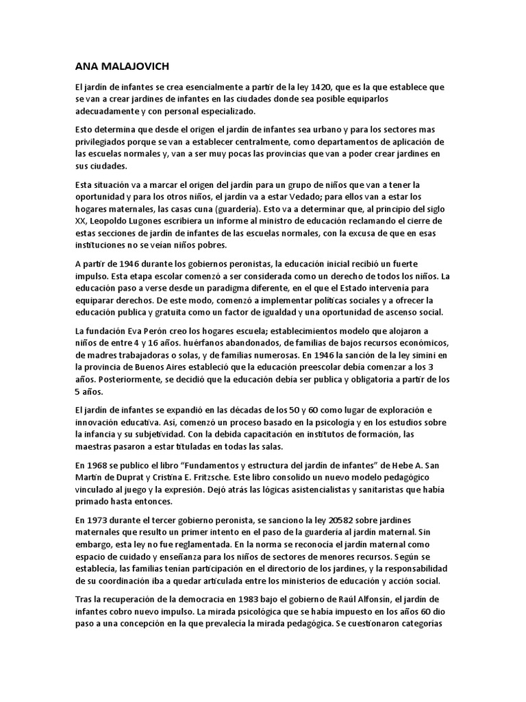 Historia del Jardín de Infantes en Argentina | PDF | Educación de la ...