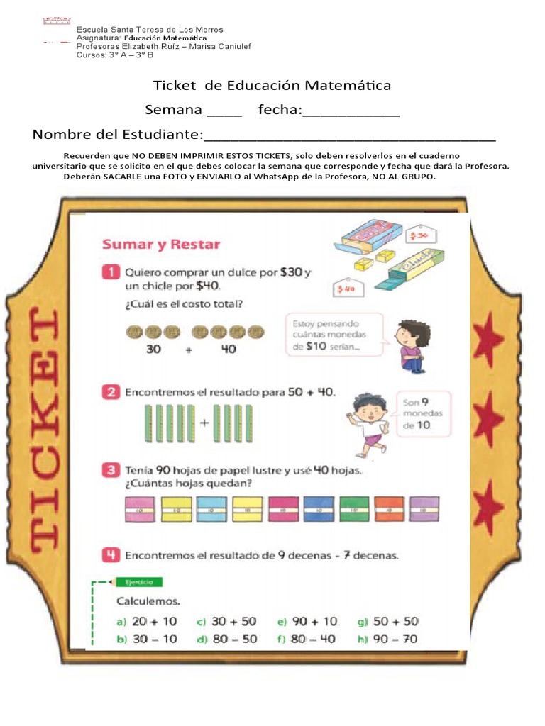 Ticket de Matemáticas para 3° A y B | PDF