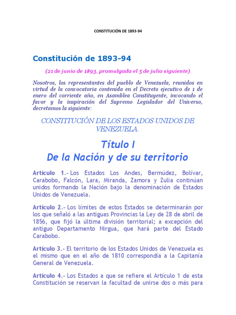 Constitución de 1893-1894 | PDF | Presidentes de los Estados Unidos ...