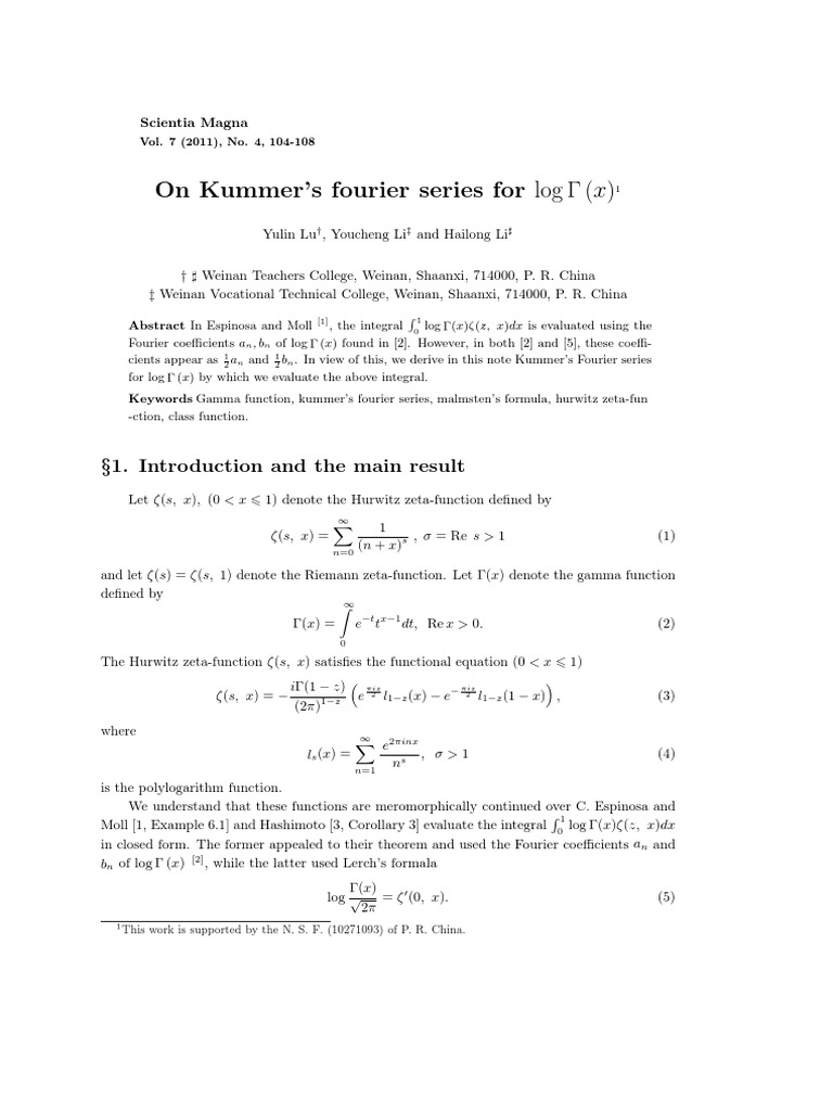 Gamma Fourier Kummer | PDF | Sine | Discrete Mathematics
